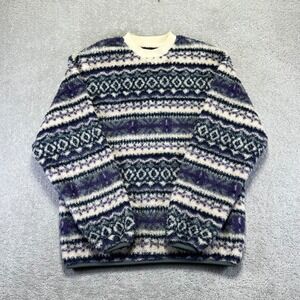 Beams Fleece Pullover Sweater Size Large Nordic Fair Isle Striped Crewneck Japan